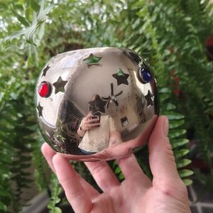 Vintage Silver Star Candle Holder with Red and Blue Accents